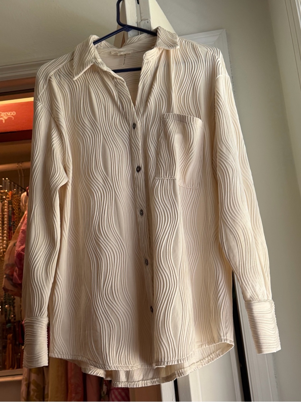 entro Cream Wavy-Texture Button Down Shirt
